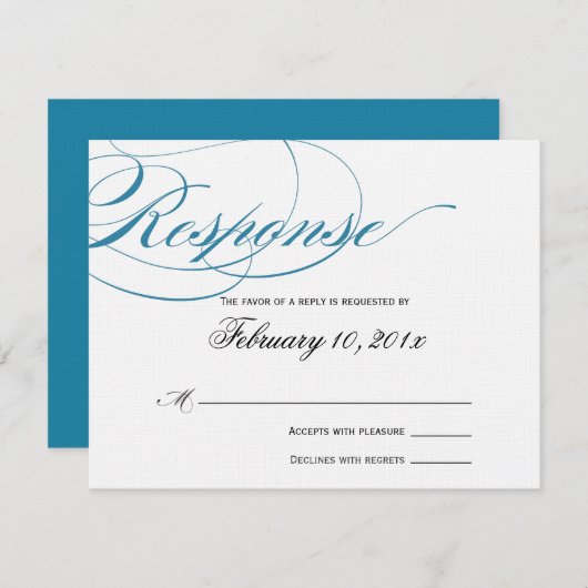 Elegant Script Response Card - blauw RSVP Kaartje (Voorkant / Achterkant)