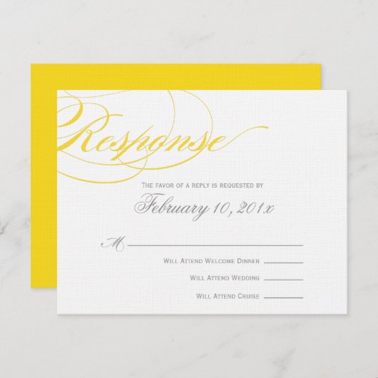 Elegant Script Response Card - Geel RSVP Kaartje (Voorkant / Achterkant)