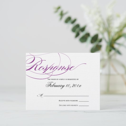 Elegant Script Response Card - Paars RSVP Kaartje (Staand voorkant)