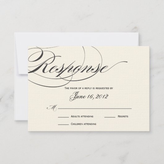 Elegant Script Response Card — zwart/off White RSVP Kaartje (Voorkant)