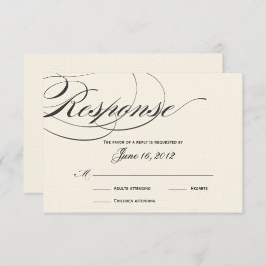 Elegant Script Response Card — zwart/off White RSVP Kaartje (Voorkant / Achterkant)