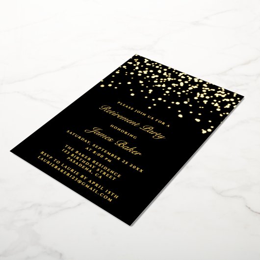 Elegant Script Retirement Party Black & Gold Folie Uitnodiging (Gedraaid)