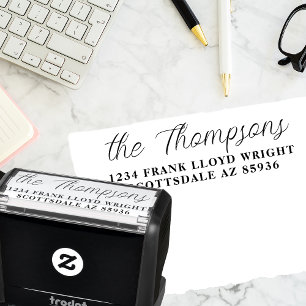 Elegant script retour adres zelf inkt stempel