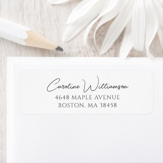 Elegant Script Retouradres Zwart Wit Eenvoudig Etiket (Insitu)