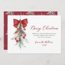 Elegant script rode bessen groen Kerstmis Feestdagenkaart