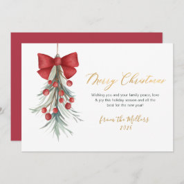 Elegant script rode bessen groen Kerstmis Feestdagenkaart