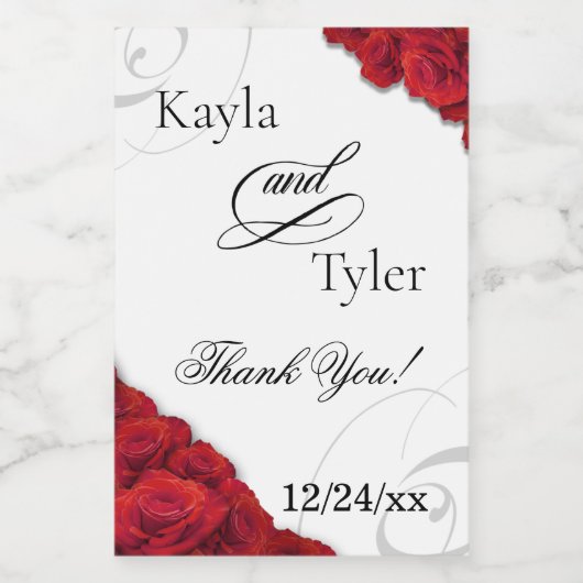 Elegant script rode rozen bruiloft wijn etiket (Enkel label)