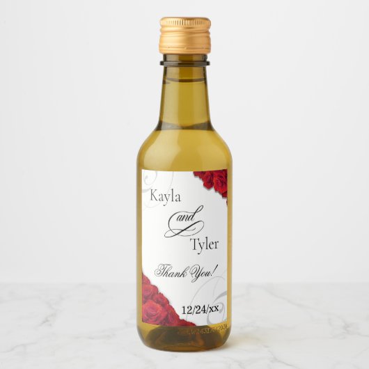 Elegant script rode rozen bruiloft wijn etiket (Voorkant)