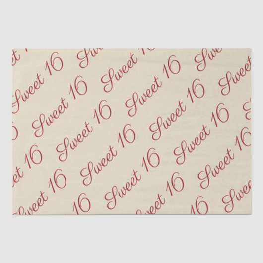 Elegant Script Rode Sweet 16 Verjaardag Tan Tissuepapier (Voorkant)