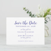 Elegant Script Romantic Calligraphy Periwinkle Save The Date (Staand voorkant)