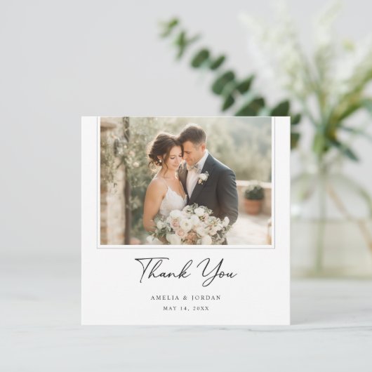 Elegant Script Romantic Rustic Boho Wedding Photo Bedankkaart (Staand voorkant)