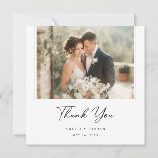 Elegant Script Romantic Rustic Boho Wedding Photo Bedankkaart (Voorkant)
