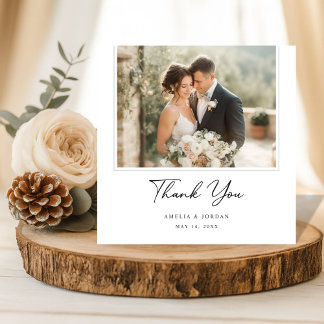 Elegant Script Romantic Rustic Boho Wedding Photo Bedankkaart