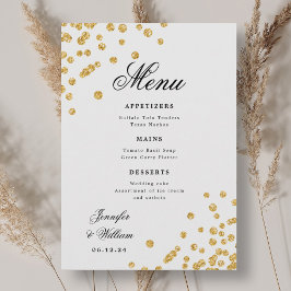 Elegant Script Romantisch Trouwfeest Confetti Goud Menu