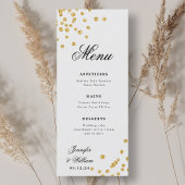 Elegant script Romantische bruiloft Confetti Gold Menu