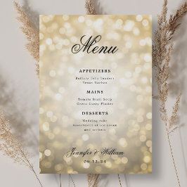 Elegant script Romantische bruiloft gouden bokeh l Menu
