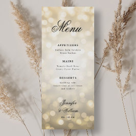 Elegant script Romantische bruiloft gouden bokeh l Menu