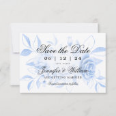 Elegant Script Romantische bruiloft Navy Bloemen Save The Date (Voorkant)