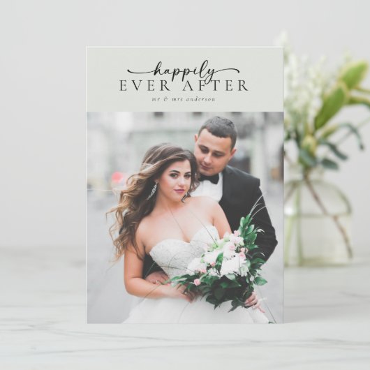 Elegant Script Romantische foto bruiloft Bedankkaart (Staand voorkant)