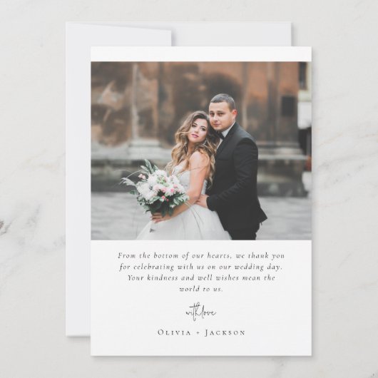 Elegant Script Romantische foto bruiloft Bedankkaart (Achterkant)