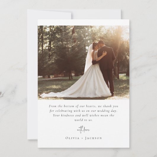 Elegant Script Romantische foto bruiloft Bedankkaart (Achterkant)