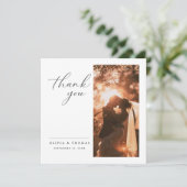 Elegant Script Romantische Foto Huwelijk Vierkant Bedankkaart (Staand voorkant)