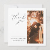 Elegant Script Romantische Foto Huwelijk Vierkant Bedankkaart (Voorkant)