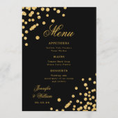 Elegant Script Romantische Trouwconfetti Goud Zwar Menu (Voorkant)