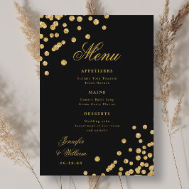 Elegant Script Romantische Trouwconfetti Goud Zwar Menu