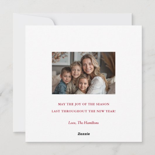 Elegant Script Rood Gepersonaliseerde Foto Kerstmi Feestdagenkaart (Achterkant)