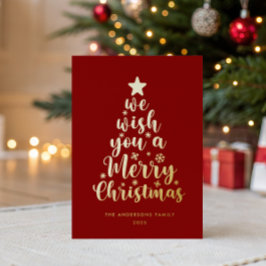 Elegant script Rood Goud Echte Folie Vrolijk Kerst Feestdagenkaart