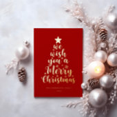 Elegant script Rood Goud Echte Folie Vrolijk Kerst Folie Feestdagenkaart