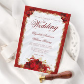 Elegant Script Rood Goud Rozen Bloemenbruiloft Kaart