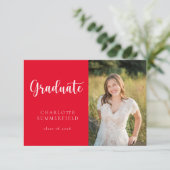 Elegant Script Rood Wit Foto Afstuderen Kaart (Staand voorkant)