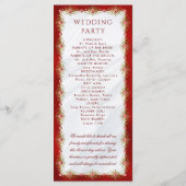 Elegant Script rood wit goud filigraan bruiloft Programmakaart (Achterkant)