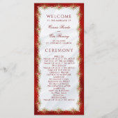 Elegant Script rood wit goud filigraan bruiloft Programmakaart (Voorkant)