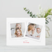 Elegant script rood & wit JOY kerst 3 foto Feestdagenkaart (Staand voorkant)