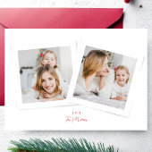 Elegant script rood & wit JOY kerst 3 foto Feestdagenkaart