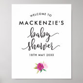 Elegant Script Roos Baby shower WelkomstPoster Poster (Voorkant)