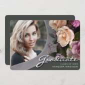 Elegant Script Roos Flowers | Modern Afstudeerder  Aankondiging (Voorkant / Achterkant)