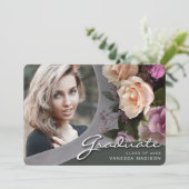 Elegant Script Roos Flowers | Modern Afstudeerder Aankondiging (Staand voorkant)