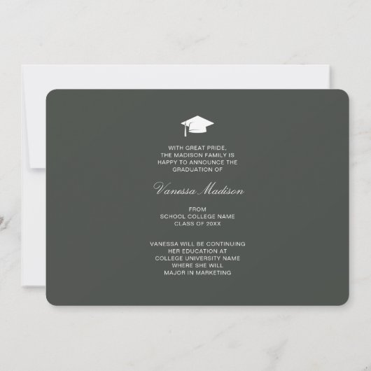 Elegant Script Roos Flowers | Modern Afstudeerder  Aankondiging (Achterkant)