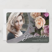 Elegant Script Roos Flowers | Modern Afstudeerder Aankondiging (Voorkant)