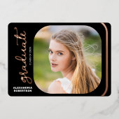 Elegant Script Roos Gold 2 Foto Graduparty Folie Uitnodiging (Voorkant)