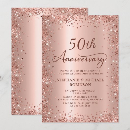 Elegant Script Roos Gold 50ste bruiloft Jubileum Kaart (Voorkant / Achterkant)