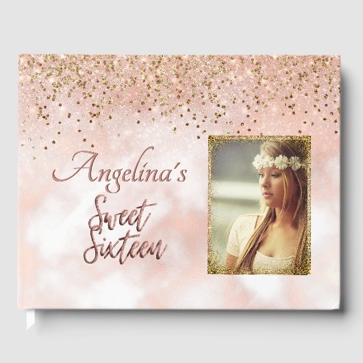 Elegant Script Roos Gold Blush Pink Gold Glitter Gastenboek (Voorkant)