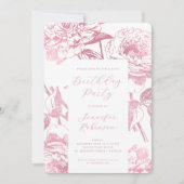 Elegant Script Roos Gold Floral Birthday Party Kaart (Voorkant)