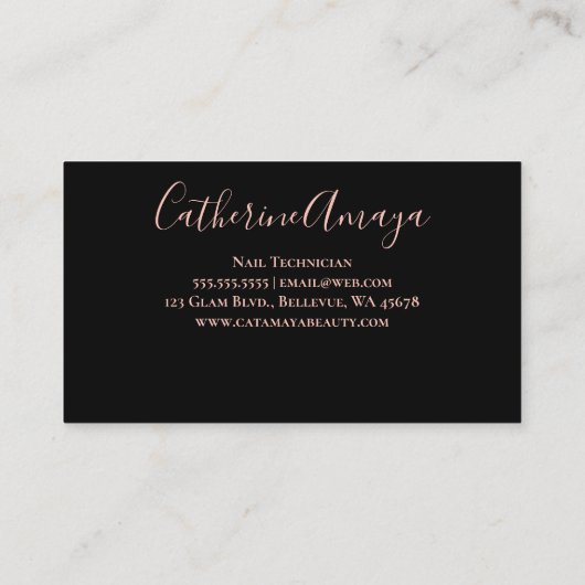 Elegant Script Roos Gold Nail klantengarantie Visitekaartje (Achterkant)