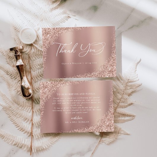 Elegant Script Roos Gold Wedding Hartelijk dank Bedankkaart