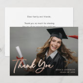 Elegant Script Roos Gouden Folie Foto Afstuderen Bedankkaart (Voorkant / Achterkant)